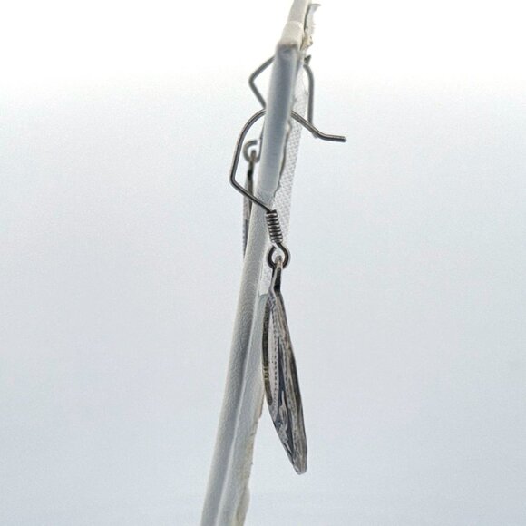 Vintage Sterling Silver 925 Mexico Abalone Inlay Dangle Hoop Earrings 9.7g - Picture 2 of 8